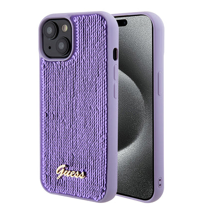 Case for Apple iPhone 15, Guess, Sequin Script Metal, Purple