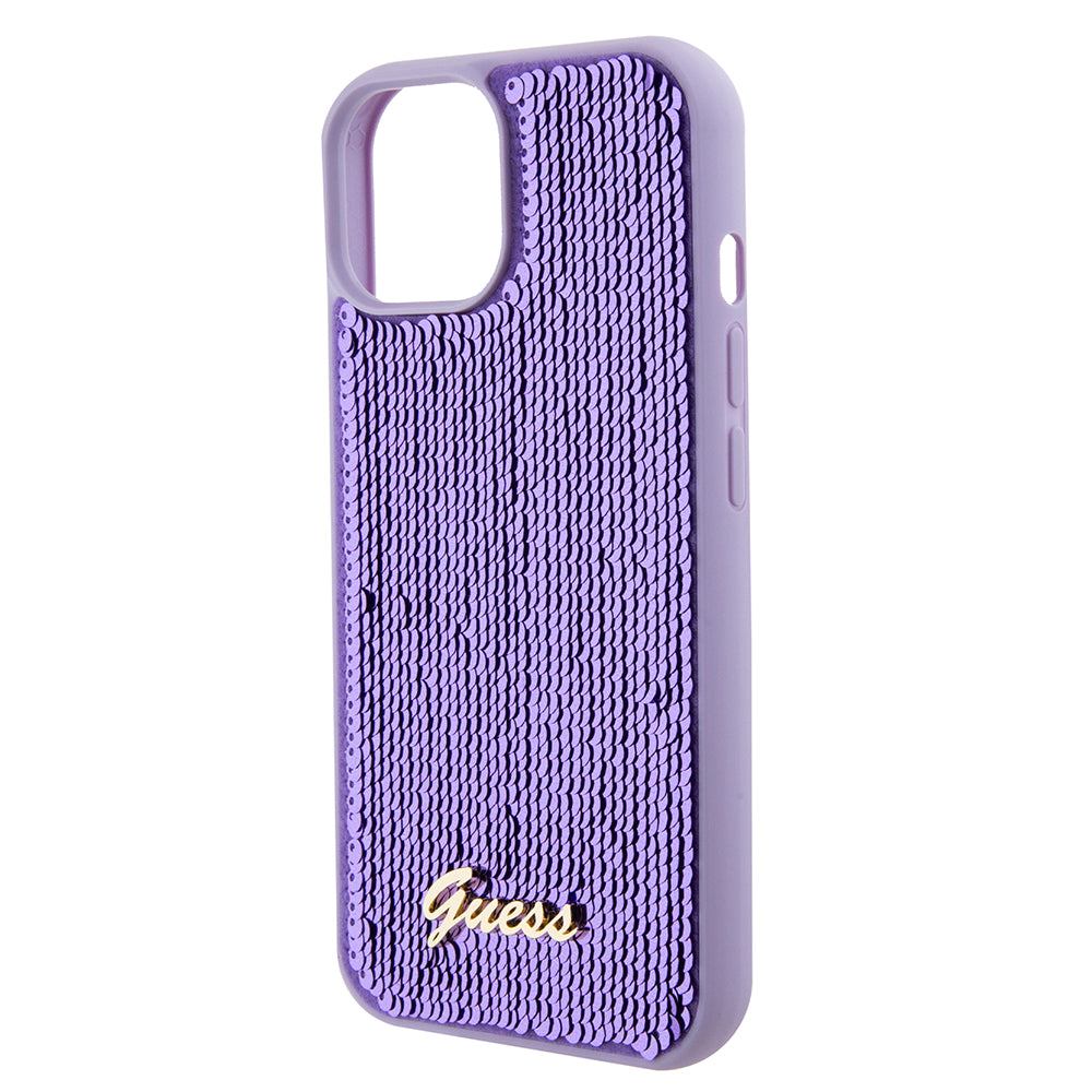 Case for Apple iPhone 15, Guess, Sequin Script Metal, Purple