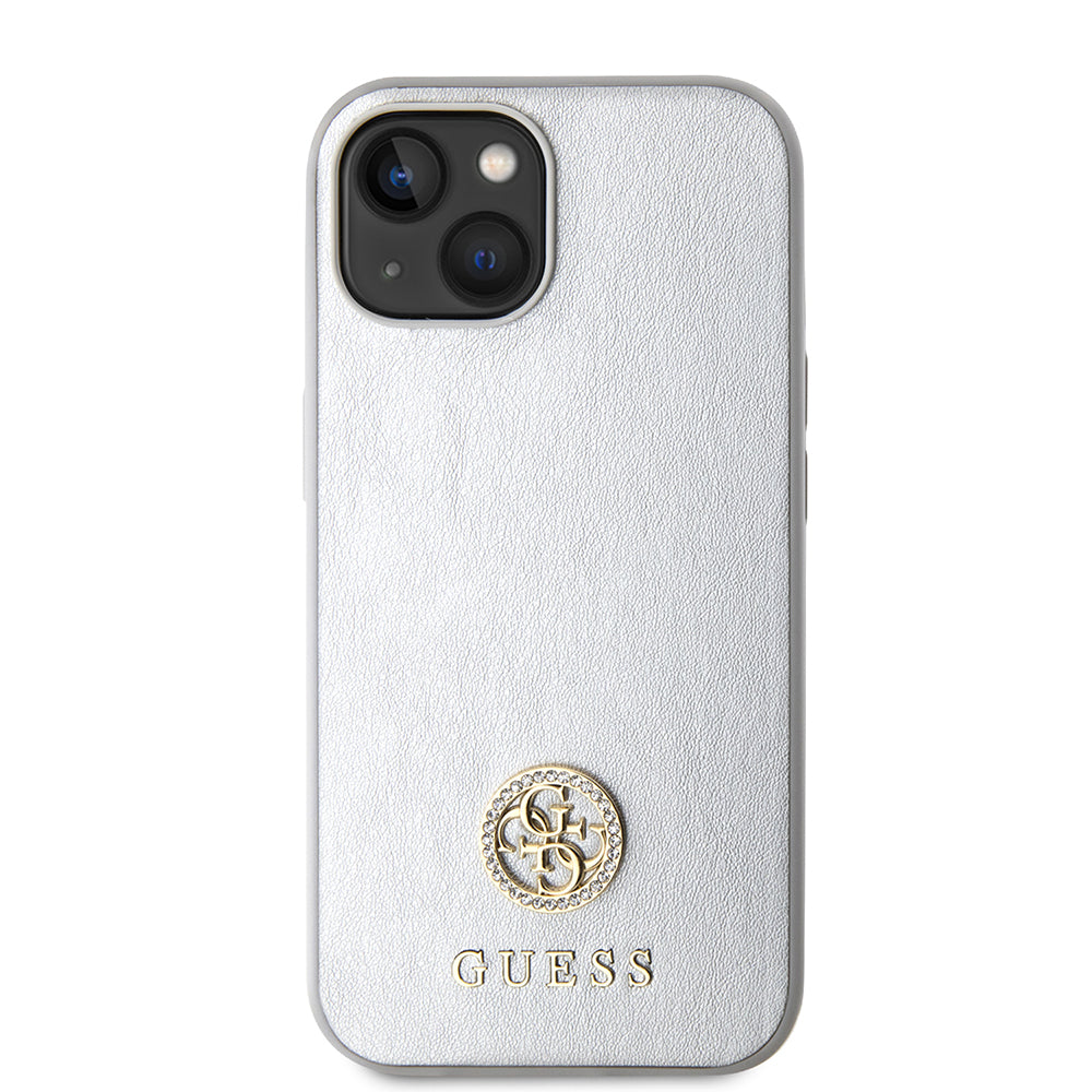 Custodia per Apple iPhone 15, Guess, Strass Metal Logo, Argento