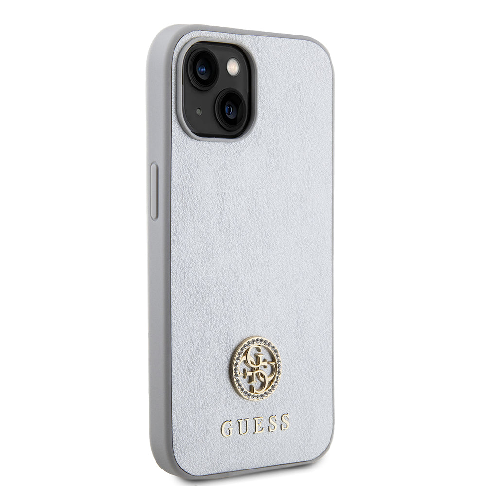 Custodia per Apple iPhone 15, Guess, Strass Metal Logo, Argento