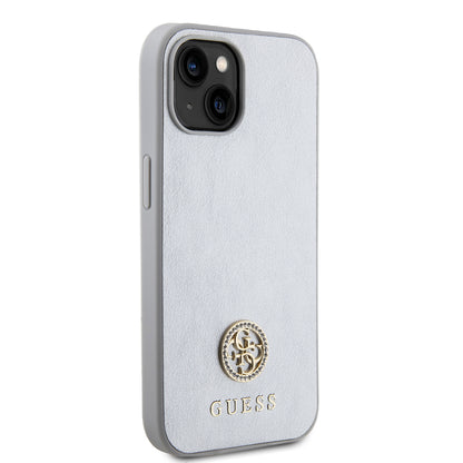 Custodia per Apple iPhone 15, Guess, Strass Metal Logo, Argento