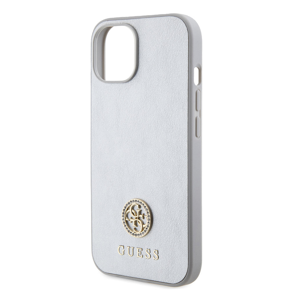 Custodia per Apple iPhone 15, Guess, Strass Metal Logo, Argento