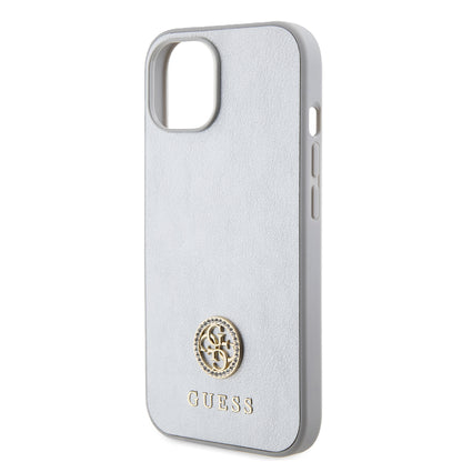 Custodia per Apple iPhone 15, Guess, Strass Metal Logo, Argento