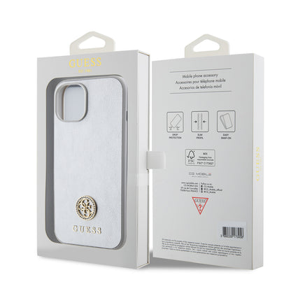 Custodia per Apple iPhone 15, Guess, Strass Metal Logo, Argento