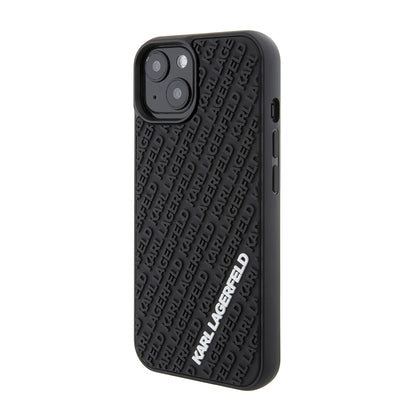 Custodia per Apple iPhone 15, Karl Lagerfeld, 3D Rubber Multi Logo, Nera
