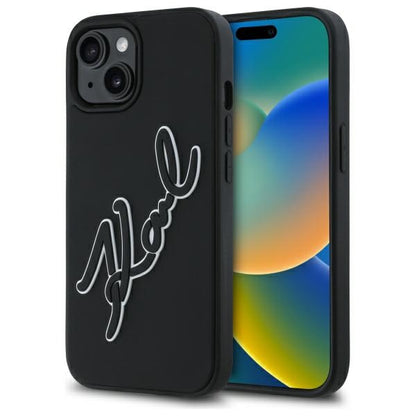 Custodia per Apple iPhone 15, Karl Lagerfeld, 3D Rubber Signature, Nera