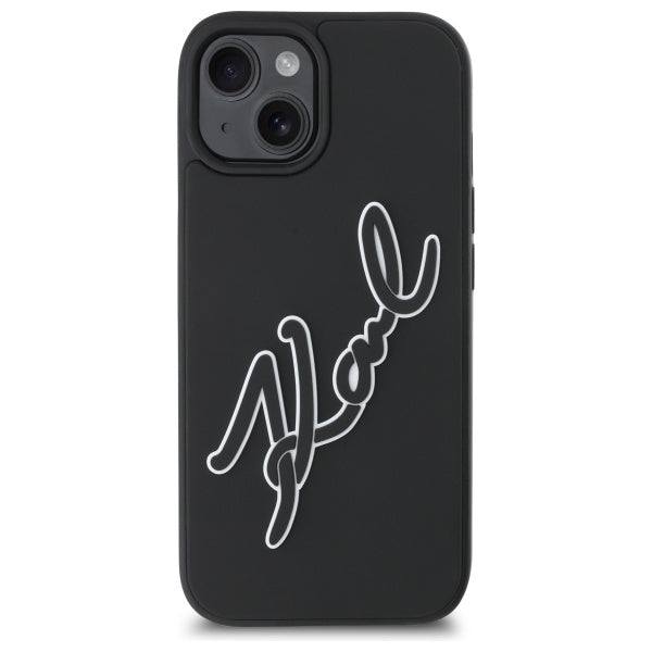 Custodia per Apple iPhone 15, Karl Lagerfeld, 3D Rubber Signature, Nera