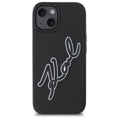 Custodia per Apple iPhone 15, Karl Lagerfeld, 3D Rubber Signature, Nera