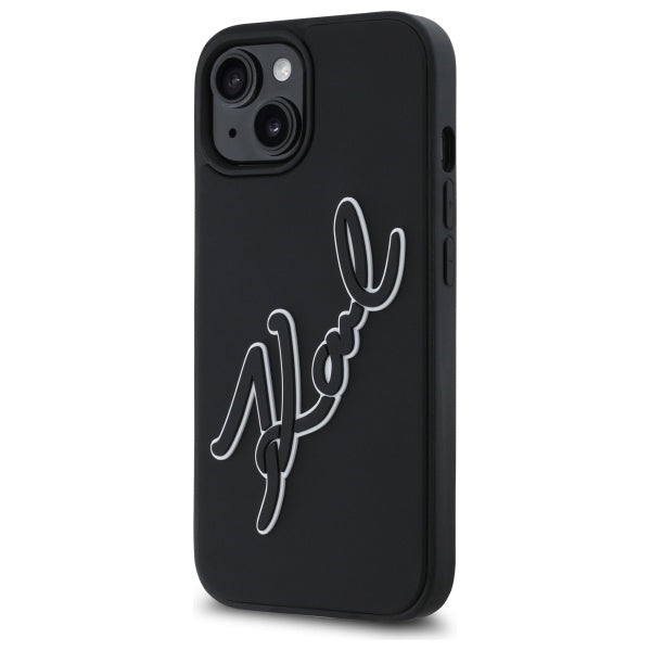 Custodia per Apple iPhone 15, Karl Lagerfeld, 3D Rubber Signature, Nera