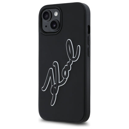 Custodia per Apple iPhone 15, Karl Lagerfeld, 3D Rubber Signature, Nera