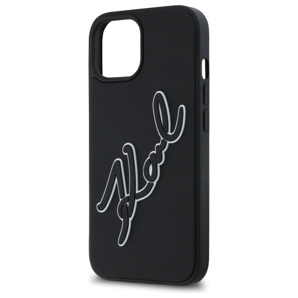Custodia per Apple iPhone 15, Karl Lagerfeld, 3D Rubber Signature, Nera