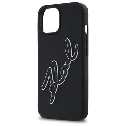 Custodia per Apple iPhone 15, Karl Lagerfeld, 3D Rubber Signature, Nera
