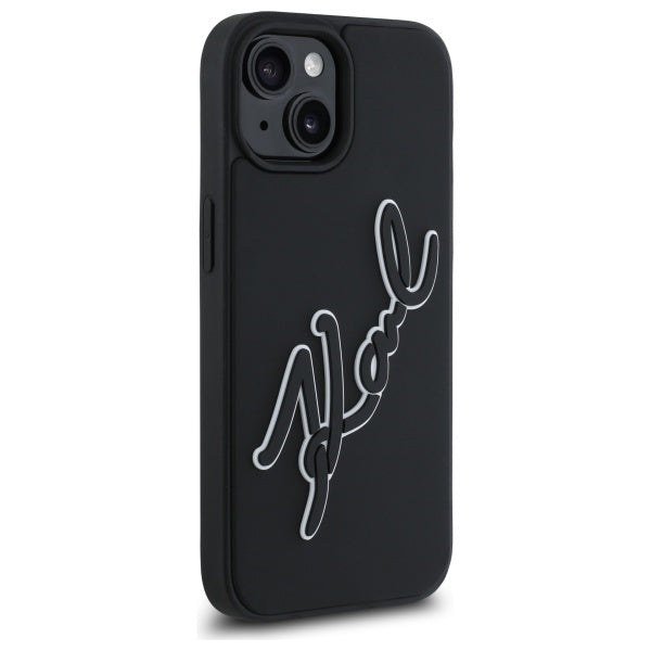 Custodia per Apple iPhone 15, Karl Lagerfeld, 3D Rubber Signature, Nera