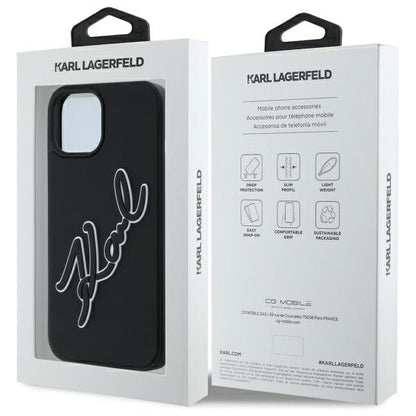 Custodia per Apple iPhone 15, Karl Lagerfeld, 3D Rubber Signature, Nera