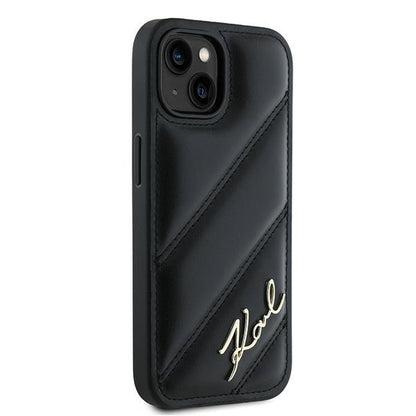 Case for Apple iPhone 15, Karl Lagerfeld, Diagonal Quilted Script, Black