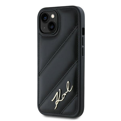 Case for Apple iPhone 15, Karl Lagerfeld, Diagonal Quilted Script, Black
