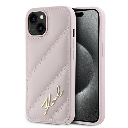 Custodia per Apple iPhone 15, Karl Lagerfeld, Diagonal Quilted Script, Rosa