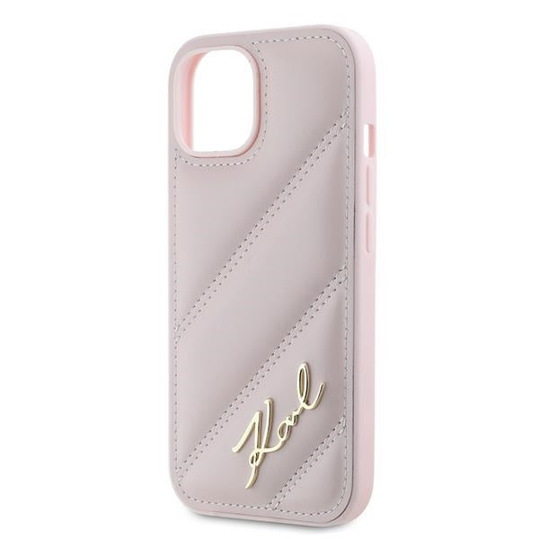 Custodia per Apple iPhone 15, Karl Lagerfeld, Diagonal Quilted Script, Rosa