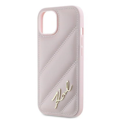 Custodia per Apple iPhone 15, Karl Lagerfeld, Diagonal Quilted Script, Rosa