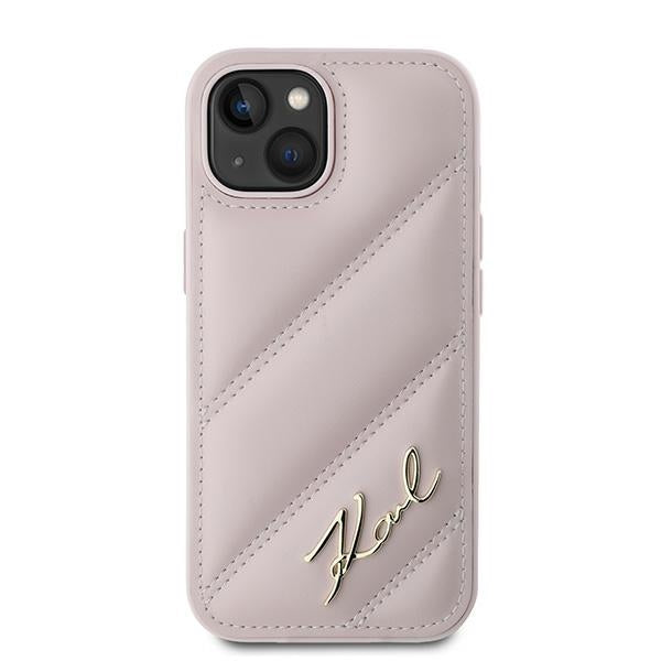 Custodia per Apple iPhone 15, Karl Lagerfeld, Diagonal Quilted Script, Rosa