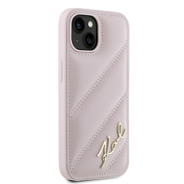 Custodia per Apple iPhone 15, Karl Lagerfeld, Diagonal Quilted Script, Rosa
