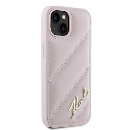 Custodia per Apple iPhone 15, Karl Lagerfeld, Diagonal Quilted Script, Rosa