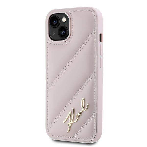 Custodia per Apple iPhone 15, Karl Lagerfeld, Diagonal Quilted Script, Rosa