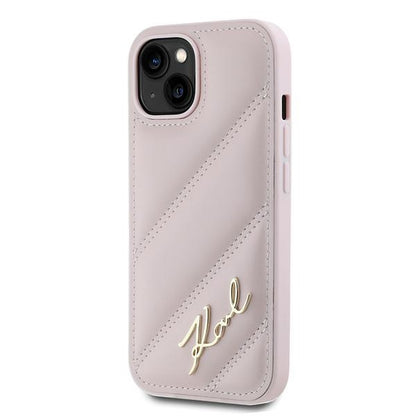 Custodia per Apple iPhone 15, Karl Lagerfeld, Diagonal Quilted Script, Rosa