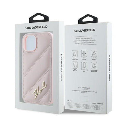 Custodia per Apple iPhone 15, Karl Lagerfeld, Diagonal Quilted Script, Rosa