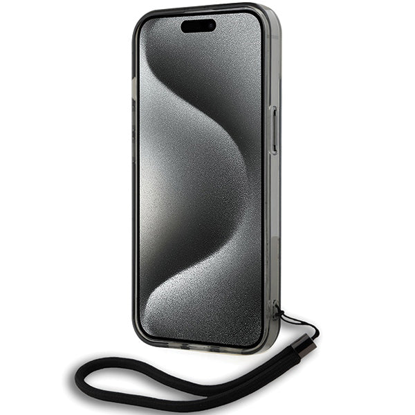 Custodia per Apple iPhone 15, Karl Lagerfeld, IML Luxury Monogram KL Pattern con Cinturino, Nera