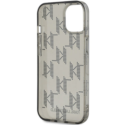 Custodia per Apple iPhone 15, Karl Lagerfeld, IML Luxury Monogram KL Pattern con Cinturino, Nera