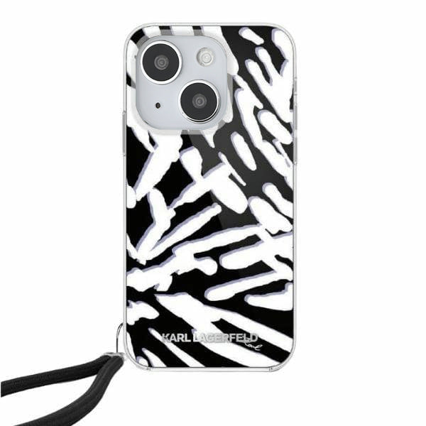 Custodia per Apple iPhone 15, Karl Lagerfeld, IML Luxury Zebra Pattern con Cinturino, Nera