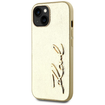 Custodia per Apple iPhone 15, Karl Lagerfeld, Metal Signature, Dorata
