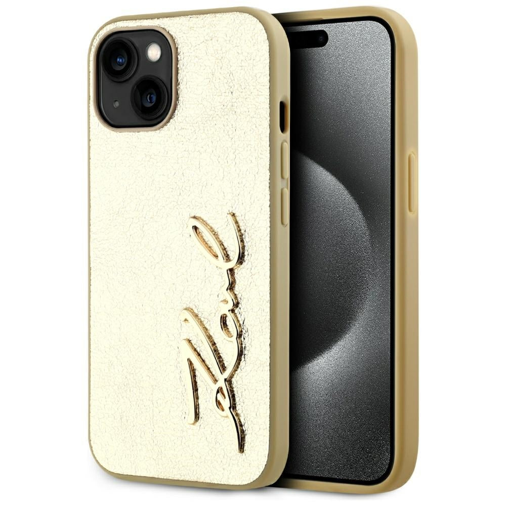 Custodia per Apple iPhone 15, Karl Lagerfeld, Metal Signature, Dorata