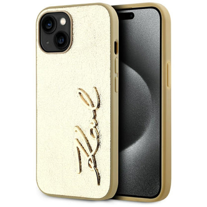 Custodia per Apple iPhone 15, Karl Lagerfeld, Metal Signature, Dorata