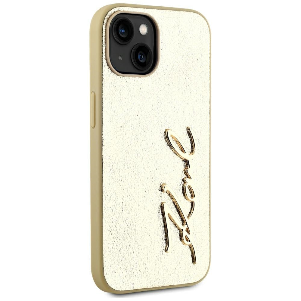 Custodia per Apple iPhone 15, Karl Lagerfeld, Metal Signature, Dorata