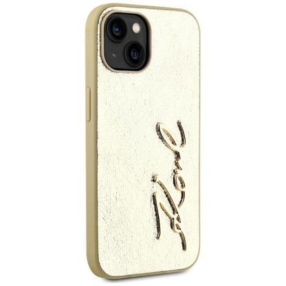 Custodia per Apple iPhone 15, Karl Lagerfeld, Metal Signature, Dorata