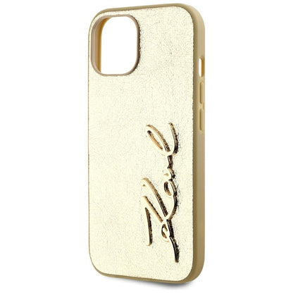 Custodia per Apple iPhone 15, Karl Lagerfeld, Metal Signature, Dorata