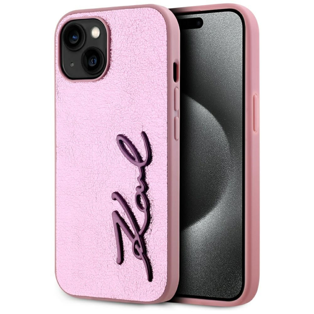 Case for Apple iPhone 15, Karl Lagerfeld, Metal Signature, Pink