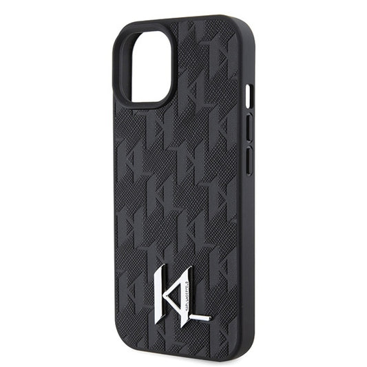 Custodia per Apple iPhone 15, Karl Lagerfeld, Monogram Hot Stamp Metal Logo, Nera