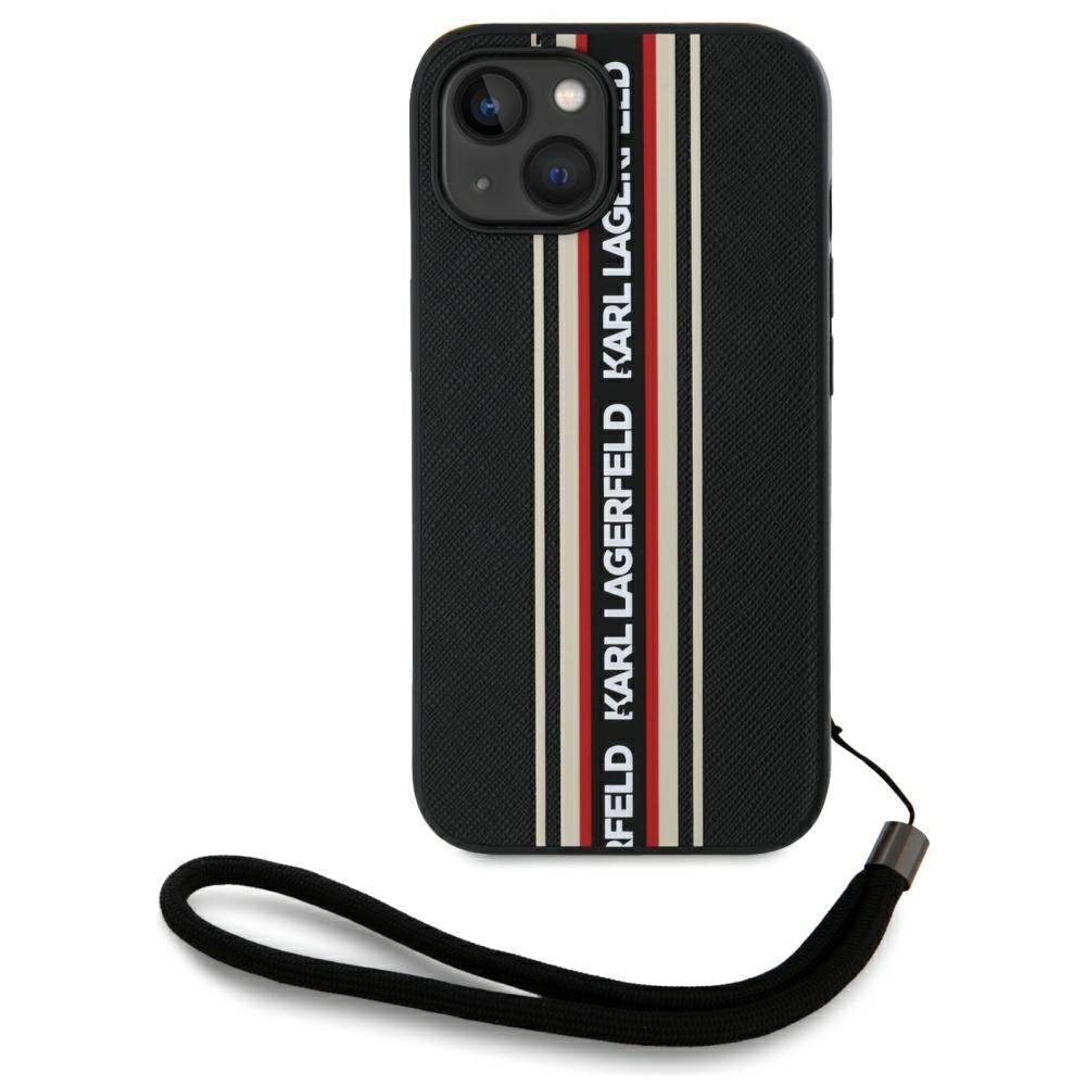Case for Apple iPhone 15, Karl Lagerfeld, Saffiano Athleisure Stripes with Strap, Rosie