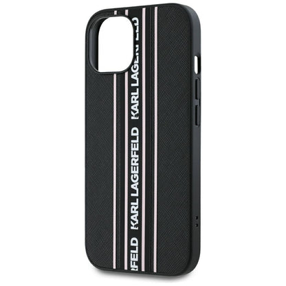 Custodia per Apple iPhone 15, Karl Lagerfeld, Saffiano Athleisure Stripes con Cinturino, Rosa