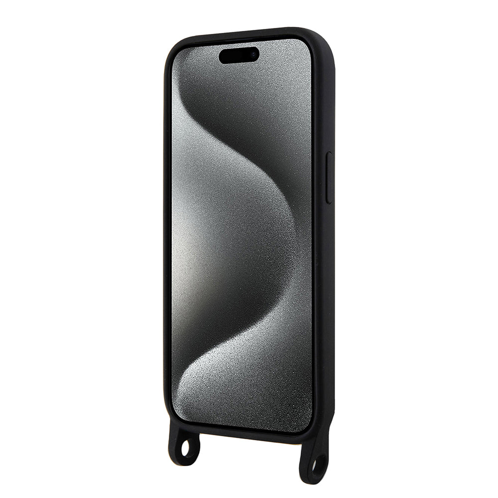 Custodia per Apple iPhone 15, Karl Lagerfeld, Silicone Crossbody Ikonik Karl, Nera