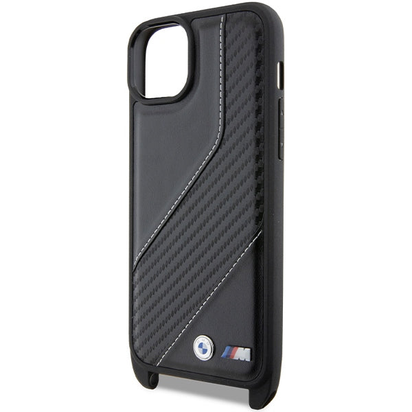 Custodia per Apple iPhone 15 Plus, BMW, M Edition Carbon Stripe & Strap, Nera