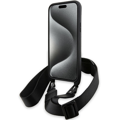 Custodia per Apple iPhone 15 Plus, BMW, M Edition Carbon Stripe & Strap, Nera