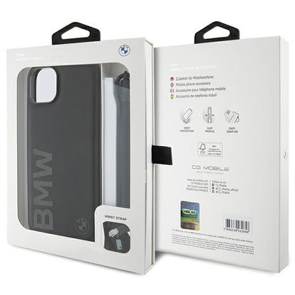 Custodia per Apple iPhone 15 Plus, BMW, Signature Wordmark Cord, Nera