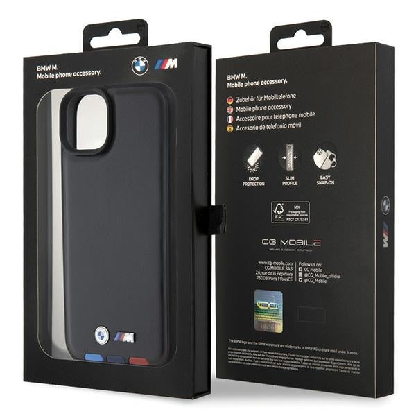 Custodia per Apple iPhone 15 Plus, BMW, Stamp Tricolor, Nera