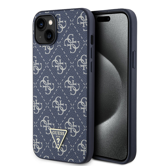 Custodia per Apple iPhone 15 Plus, Guess, 4G Triangle Logo, Blu