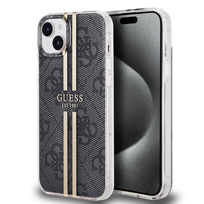 Custodia per Apple iPhone 15 Plus, Guess, IML 4G Gold Stripe, Nera