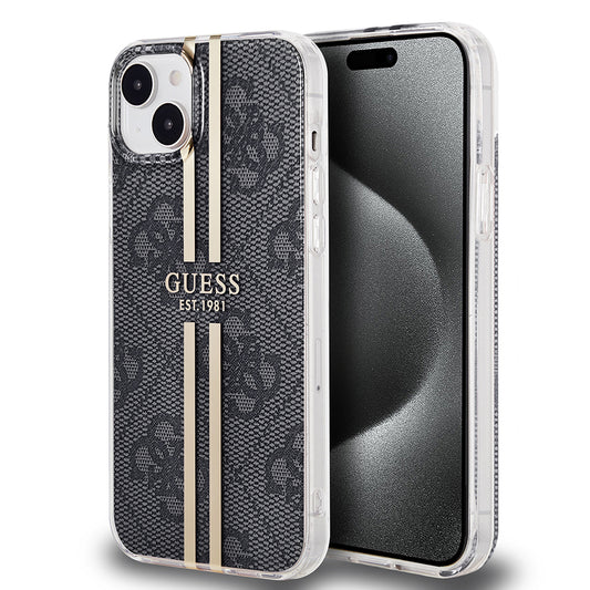 Custodia per Apple iPhone 15 Plus, Guess, IML 4G Gold Stripe, Nera
